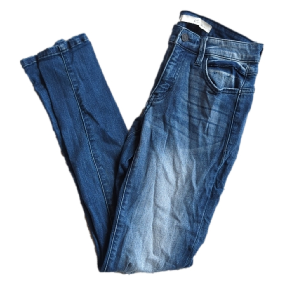 KkanCan Distressed Mid Rise Skinny Blue Jeans Size 24 Waist 24 Inches Inseam 30